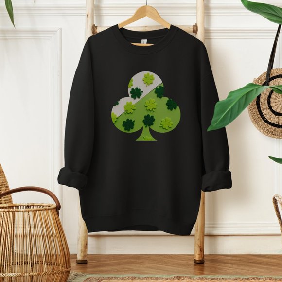 Shamrock Sweatshirt for Saint Patrick Day Color Black Green Clover - Picture 7 of 8